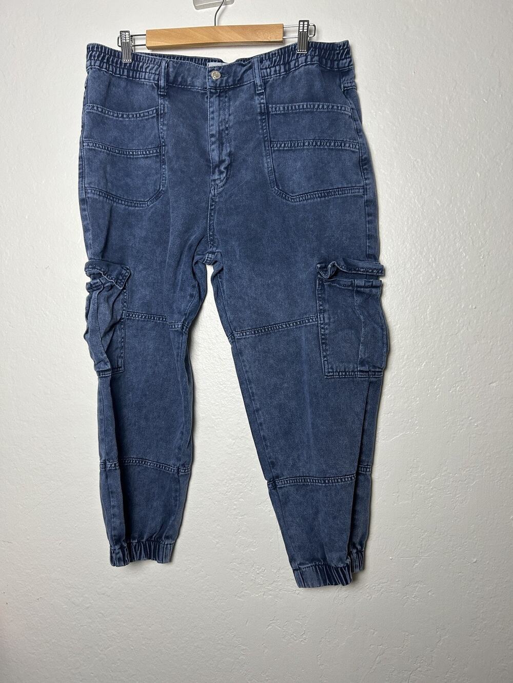Free People We the Free Platoon Cargo Jogger Denim Pants Y2K Utility Grunge Sz L